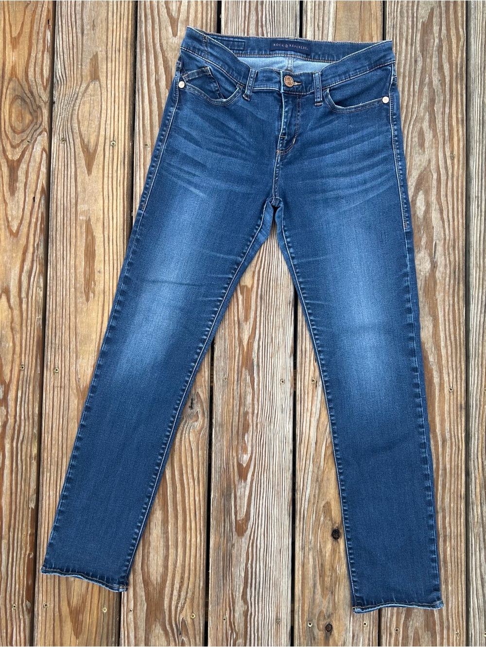 Rock & Republic Berlin Jeans Womens 12  Medium Blue Denim Skinny Leg R010116